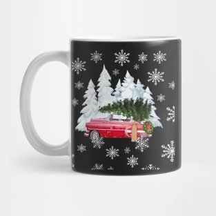 Country Christmas, Old Fashioned Red Vintage Car, Tree & Snowy Christmas Mug